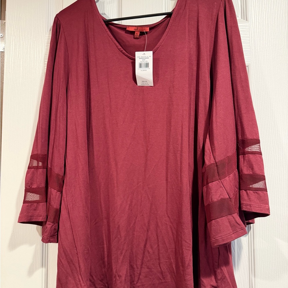 Women’s Maroon Blouse with Sheer Sleeve by Buckle